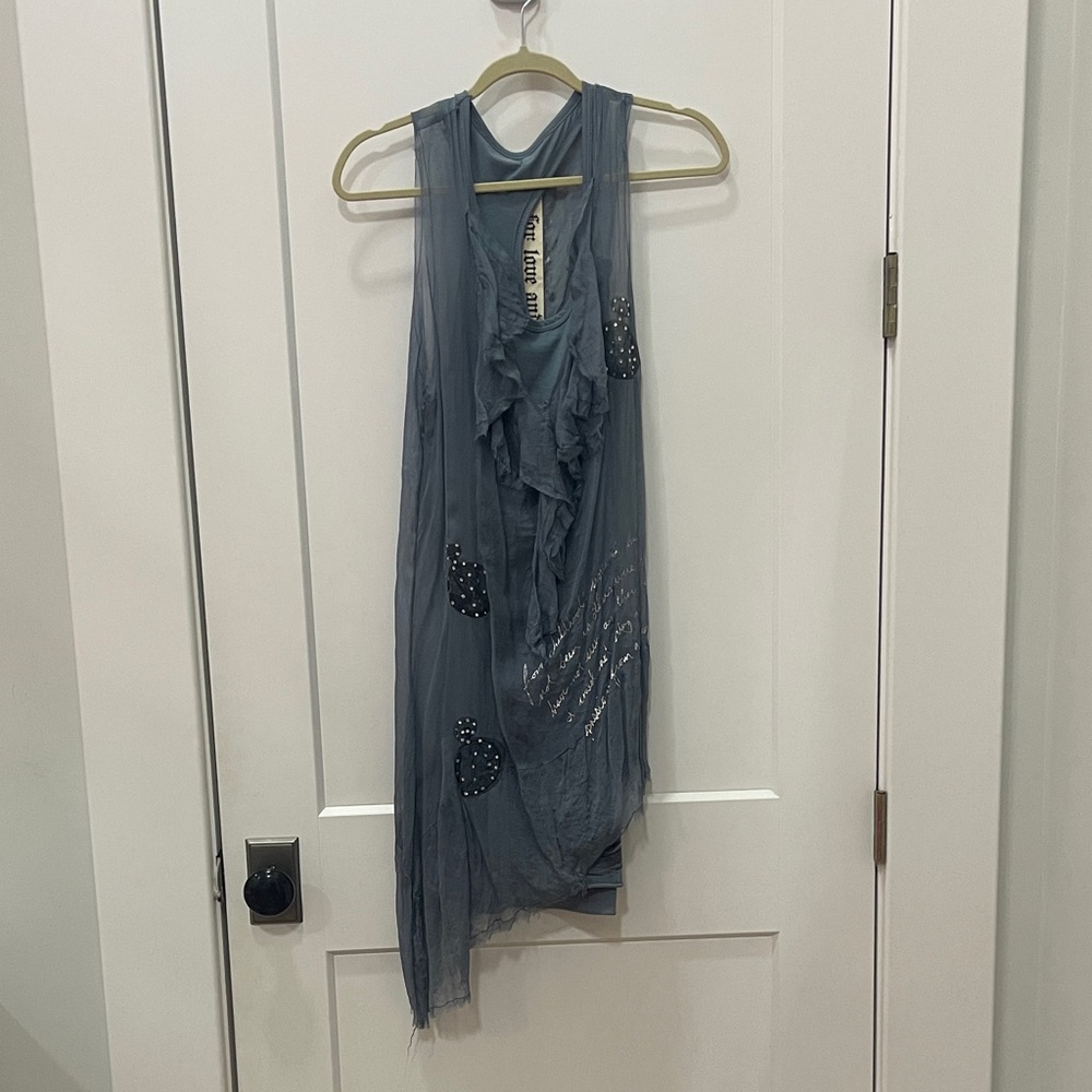 Elegant Silk Blue Midi Dress w/Rhinestone and Silver Accents
